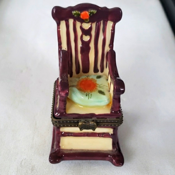 Porcelain Trinket Box Rocking Chair. 3" tall - Picture 1 of 6